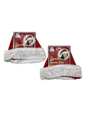 Claus Play By Rubies Sparkle Santa Hat Set Of 2 Red & White Faux Fur Trim Holida